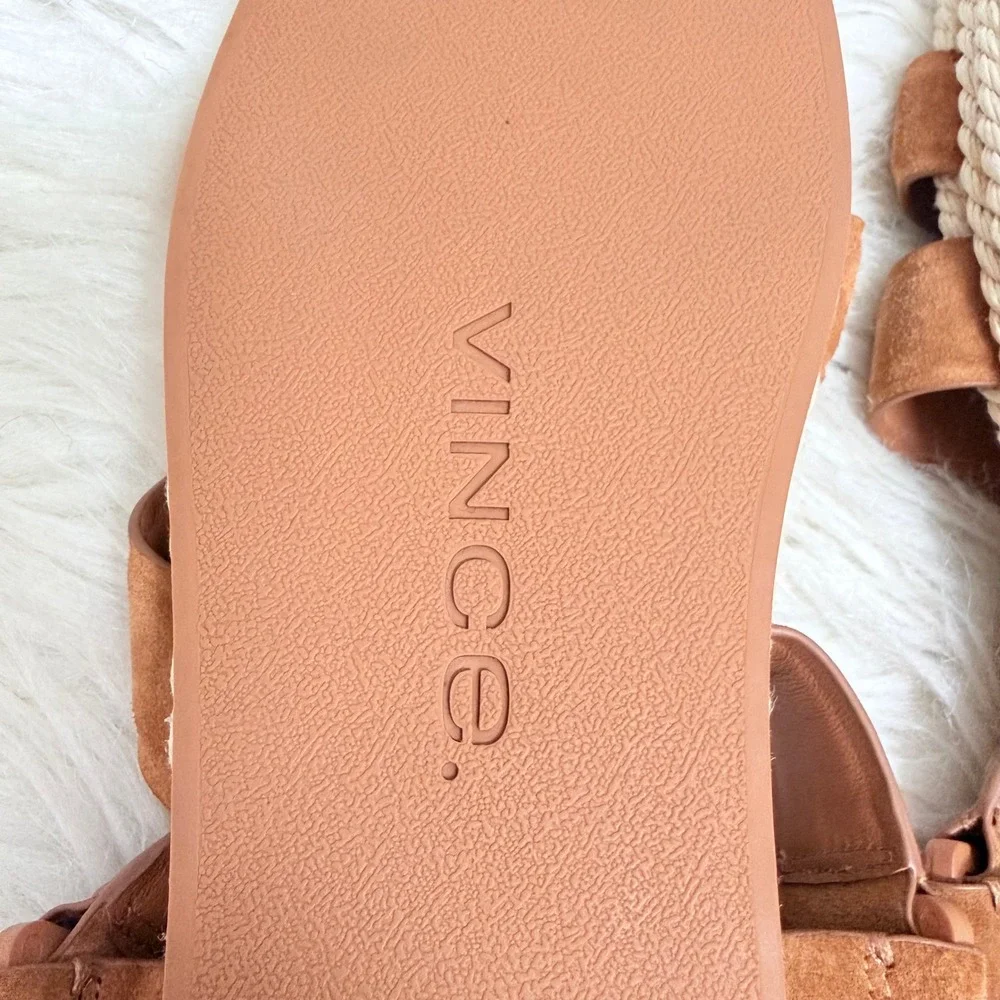 NEW Vince Elian Tan Suede Espadrille Platform Sandal Womens 8 Sporty Strap